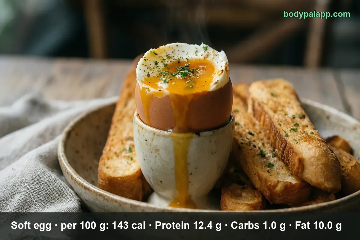 Soft boiled egg in an egg cup with the top opened and runny yolk, next to toasted bread soldiers.