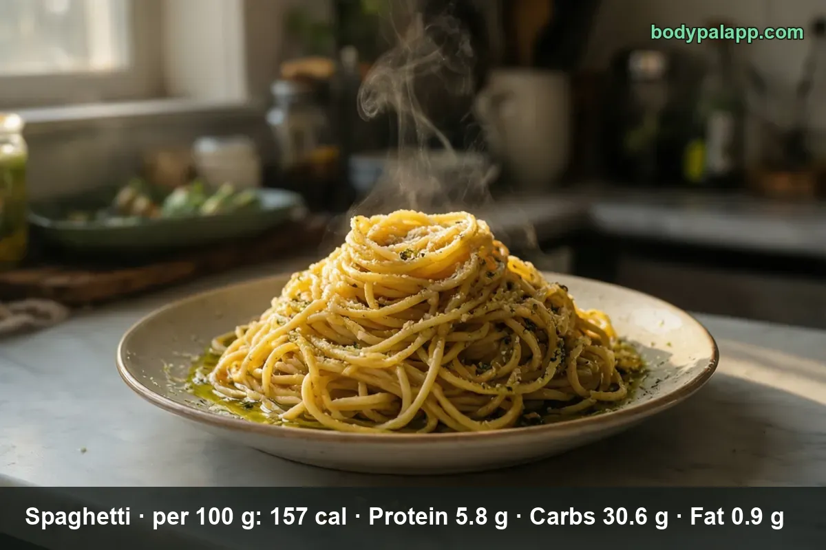 Large pile of spaghetti with grated parmesan and pesto on a plate, steaming