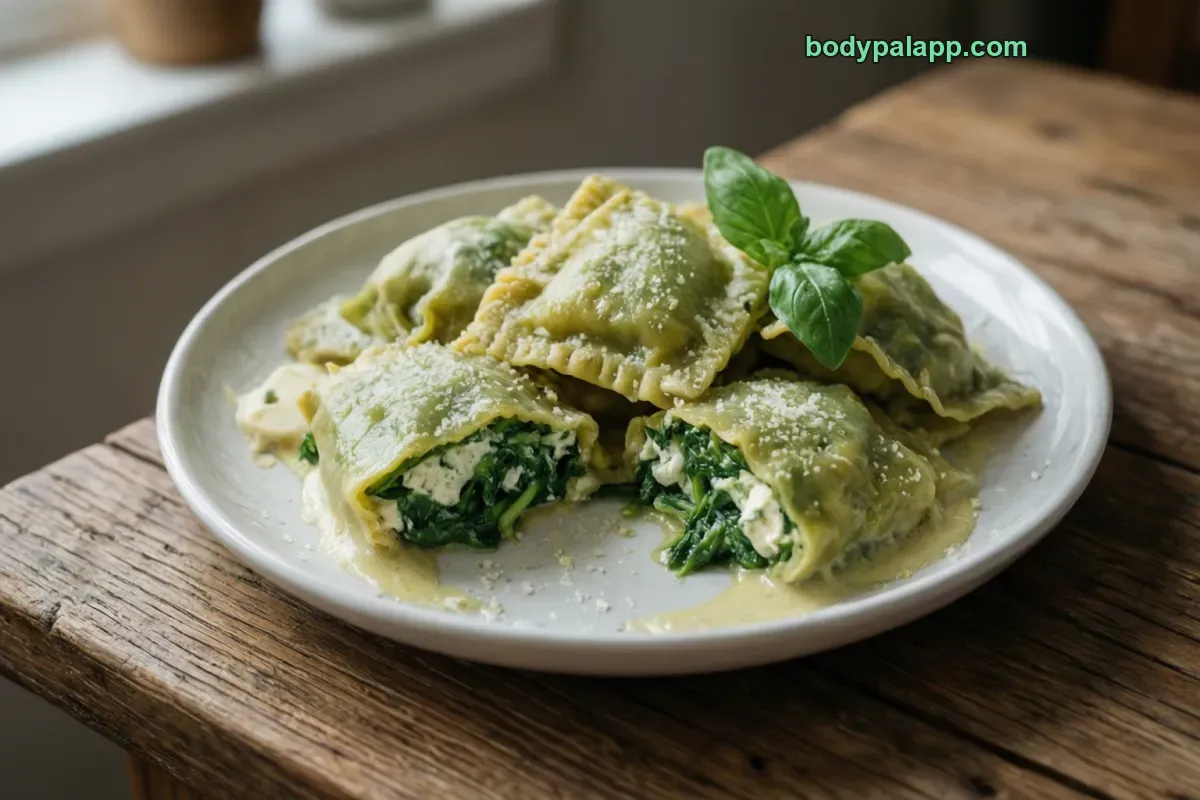 Spinach ravioli, cheese and spinach-filled, no sauce