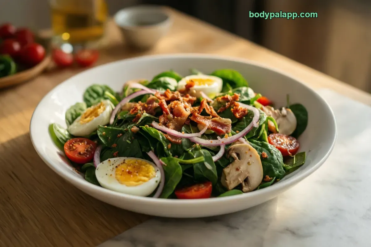 Spinach salad, no dressing