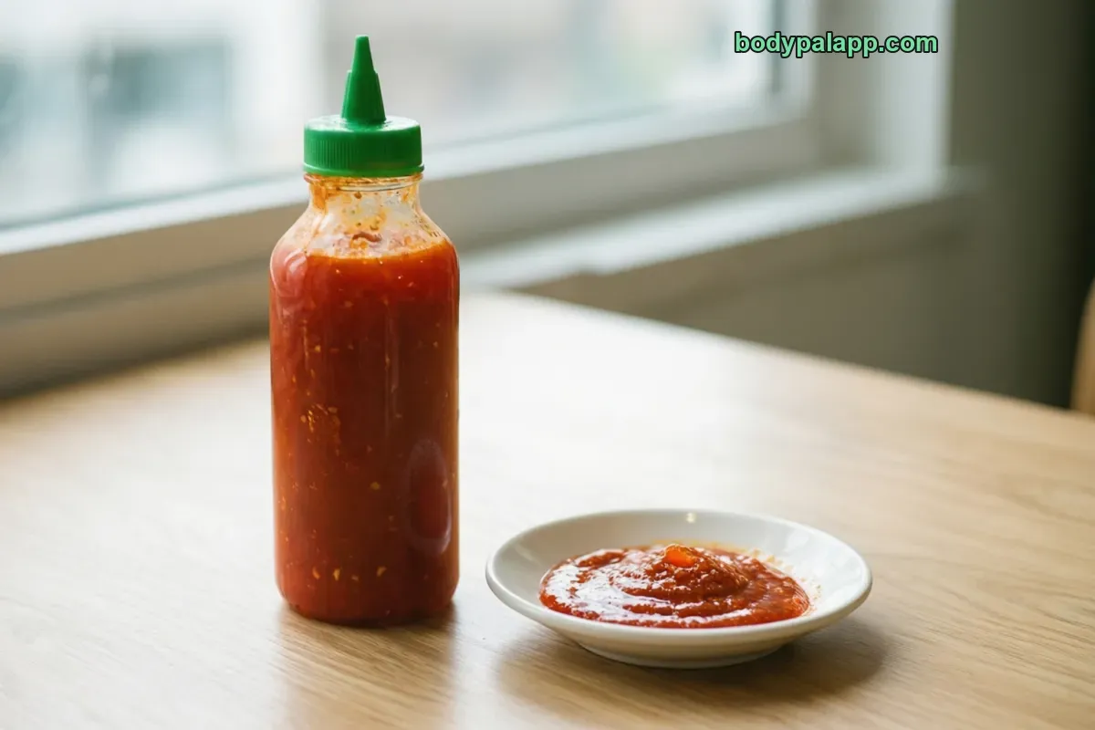 Sriracha, bottled hot chile sauce