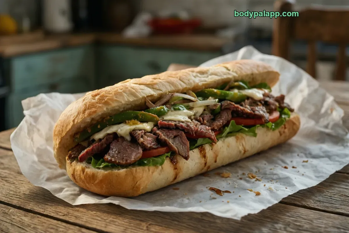 Subway steak and cheese sub, fast food