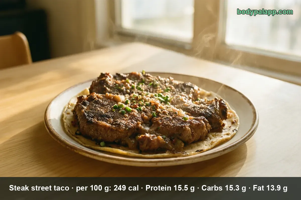 Sliced grilled steak piled on one large open tortilla on a plate, steam rising from the meat.