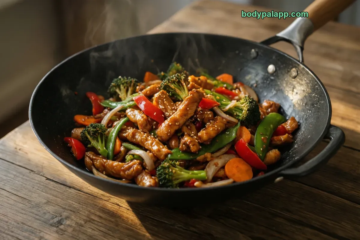 Stir fry, cooked, fat added