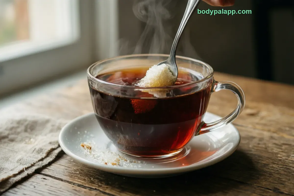 Sugar tea, brewed black, sweetened