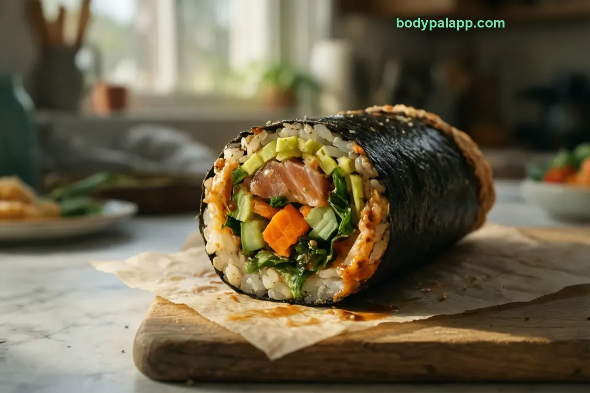 Sushi burrito, packaged, per label