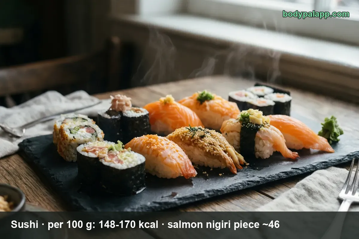 Sushi - 148–170 kcal per 100 g