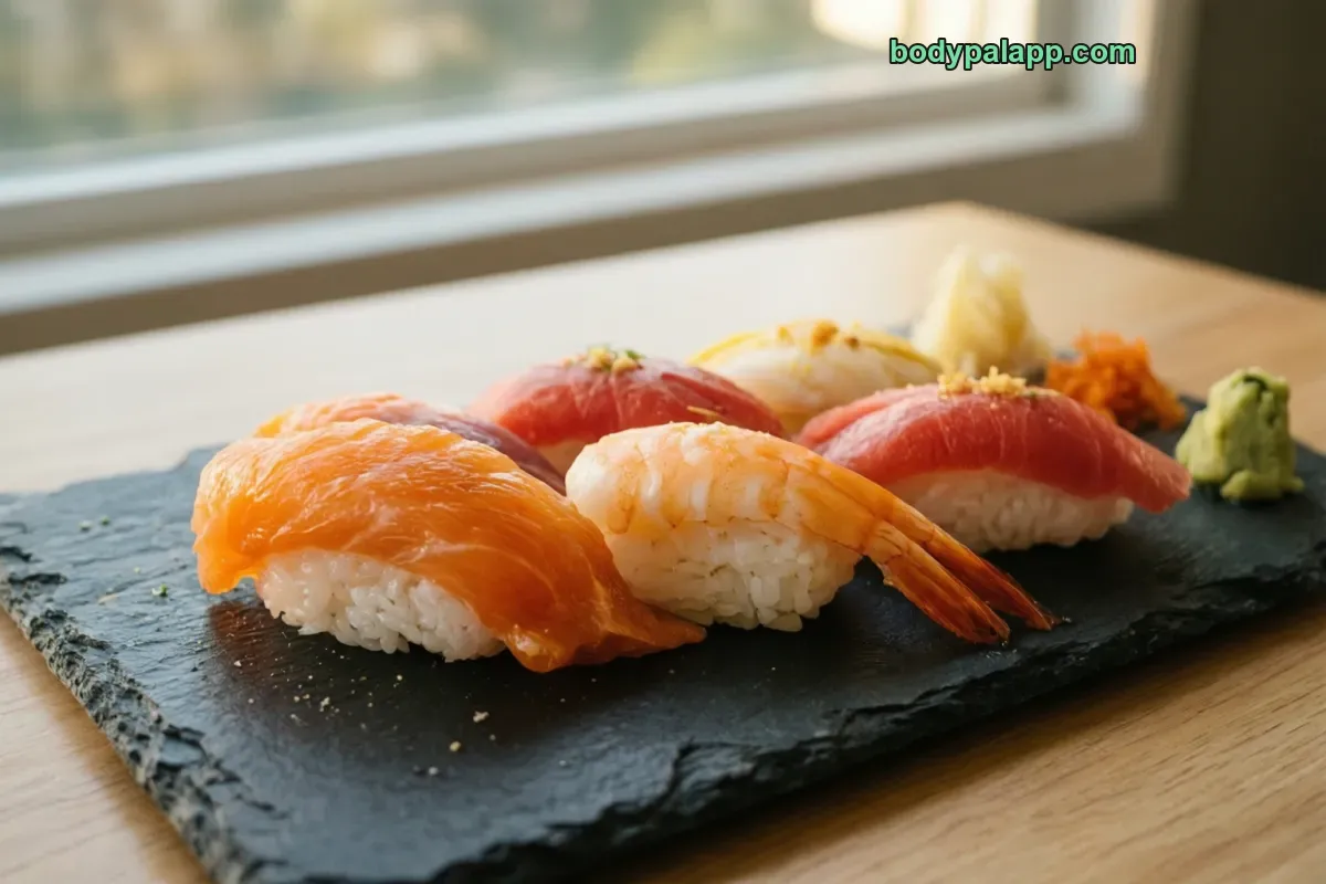 Sushi nigiri, packaged, per label