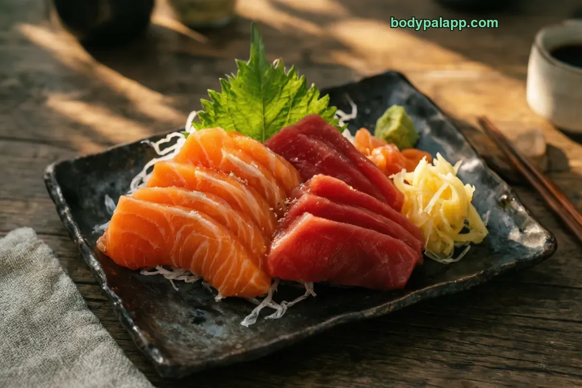 Sashimi, packaged, per label