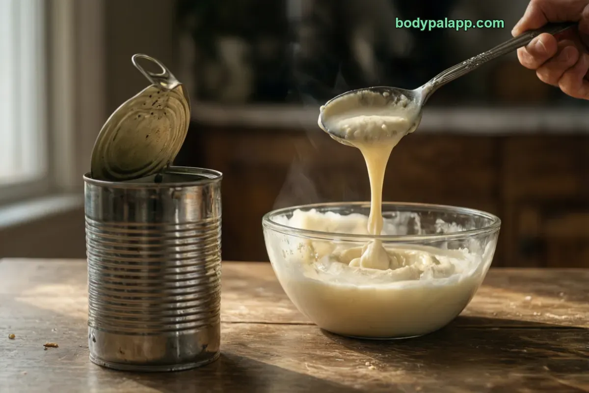 Sweetened condensed milk, canned, sweetened