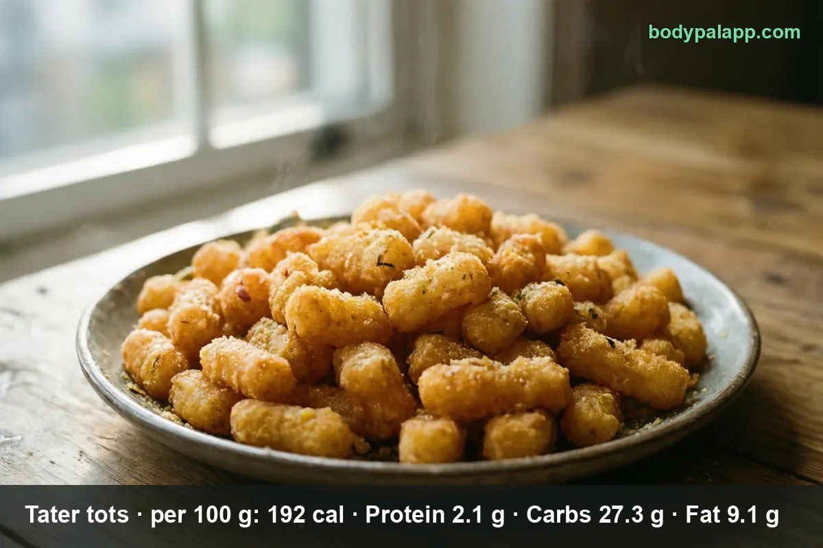 Plate piled with golden tater tots topped with grated Parmesan.