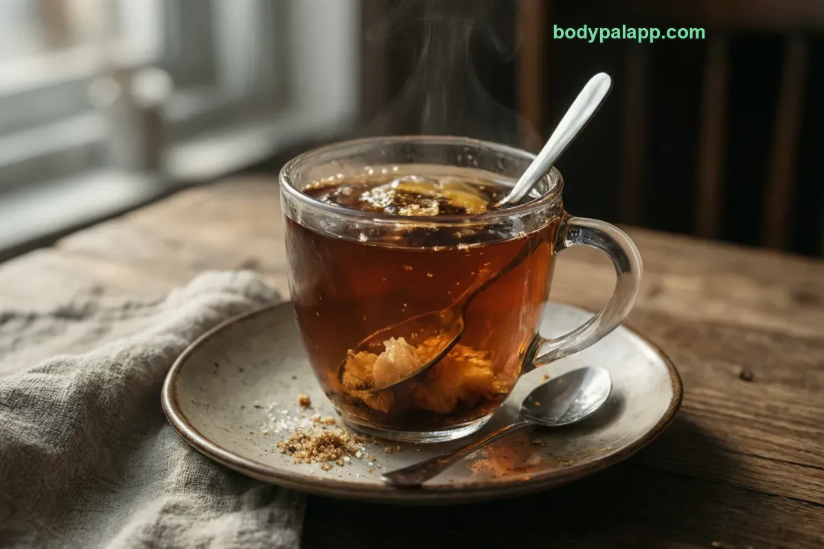Tea with sugar, iced, brewed black, pre-sweetened