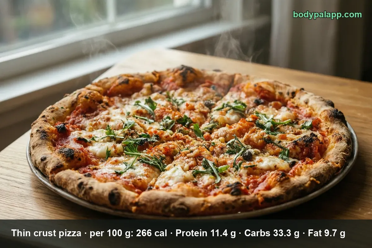 Whole thin crust pizza topped with melted mozzarella and fresh arugula