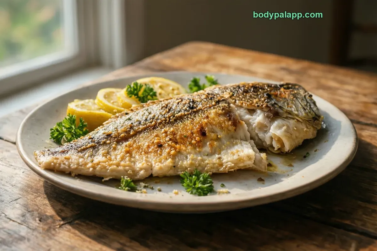 Cooked tilapia, cooked, dry heat