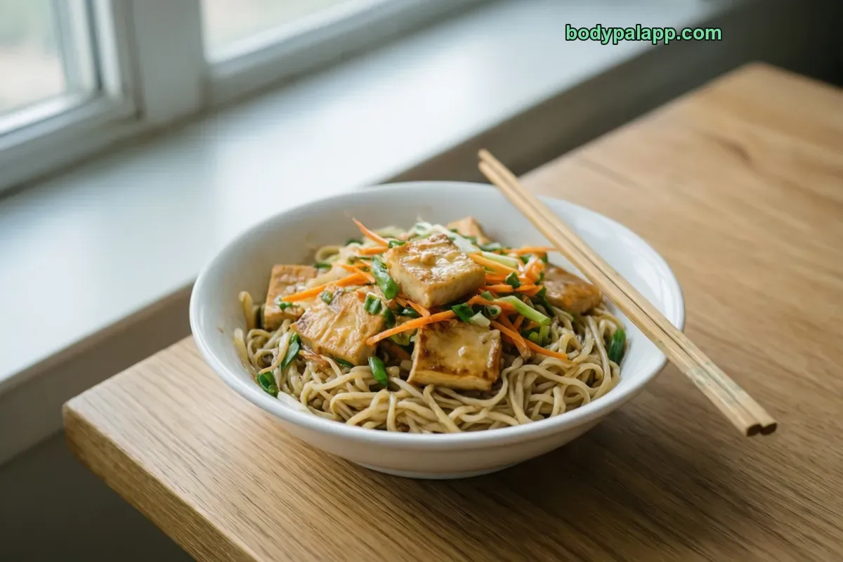 Tofu noodles, packaged, per label