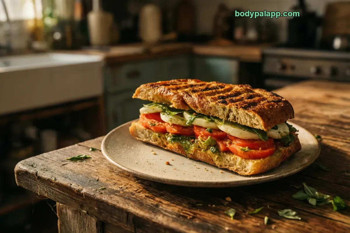 Tomato mozzarella sandwich, as served