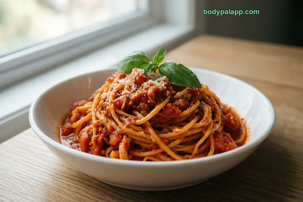 Tomato pasta, with tomato sauce, ready-to-heat