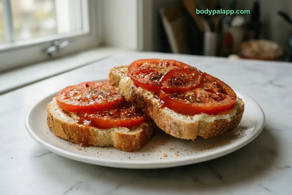 Tomato sandwich, on white bread