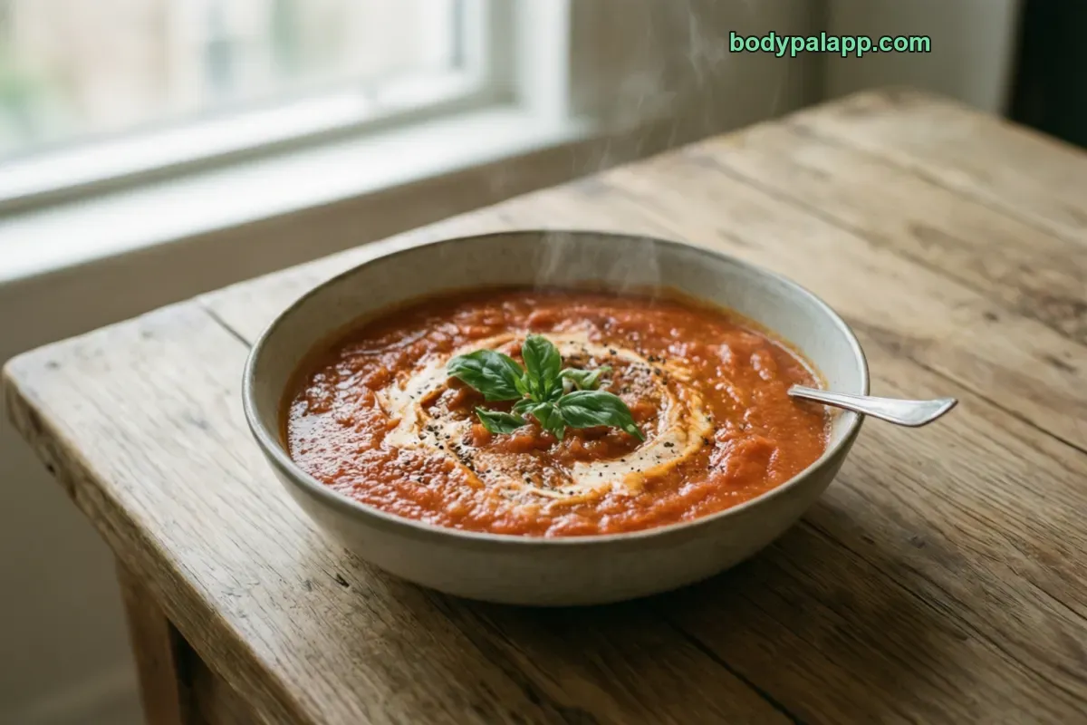 Homemade tomato soup, broth-based, homemade