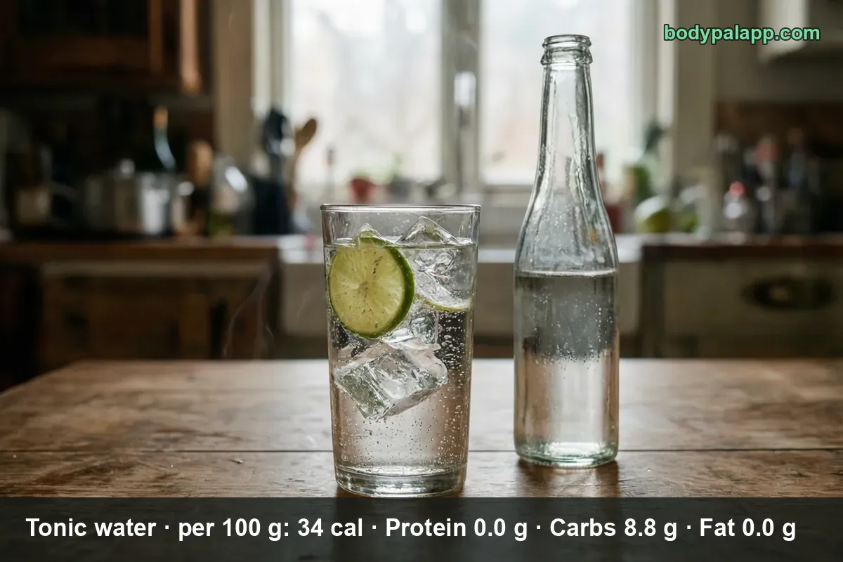 Tonic water, a 12 fl oz (366 g) serving with 124 calories