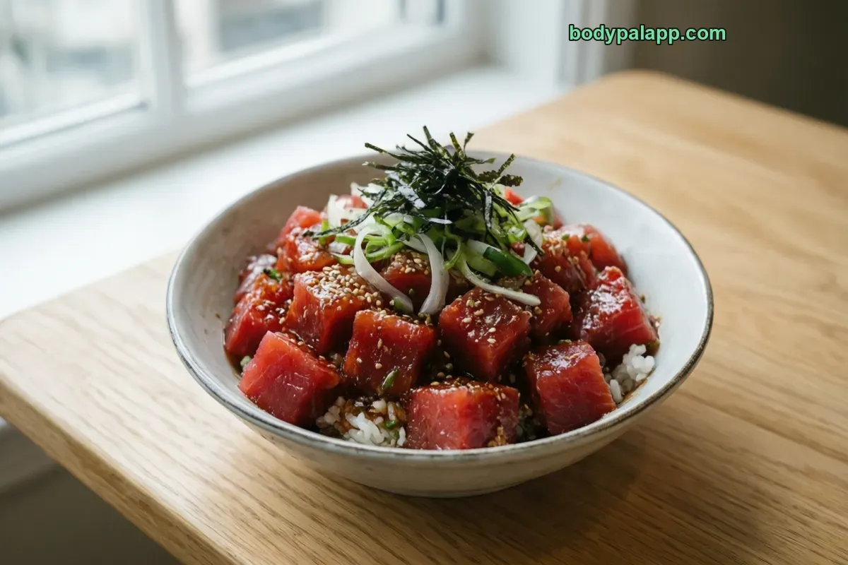 Tuna poke, packaged, per label