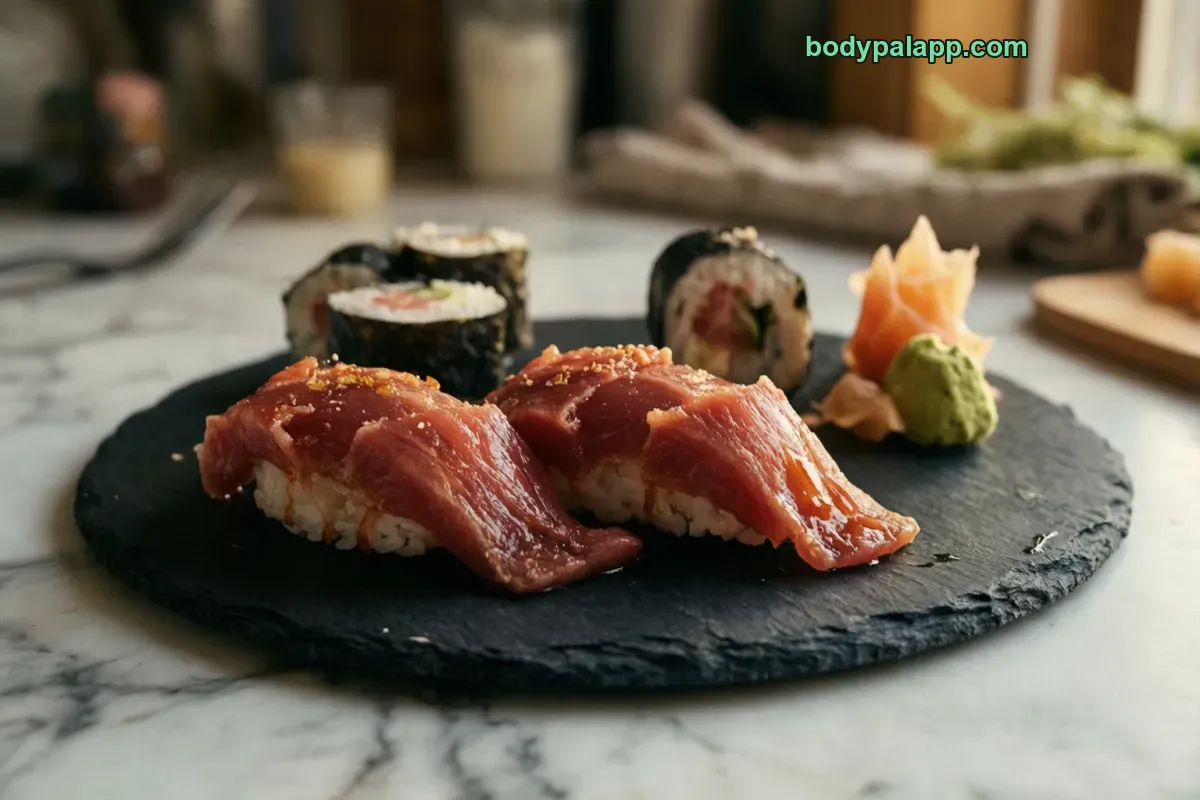 Tuna sushi, tuna roll with rice