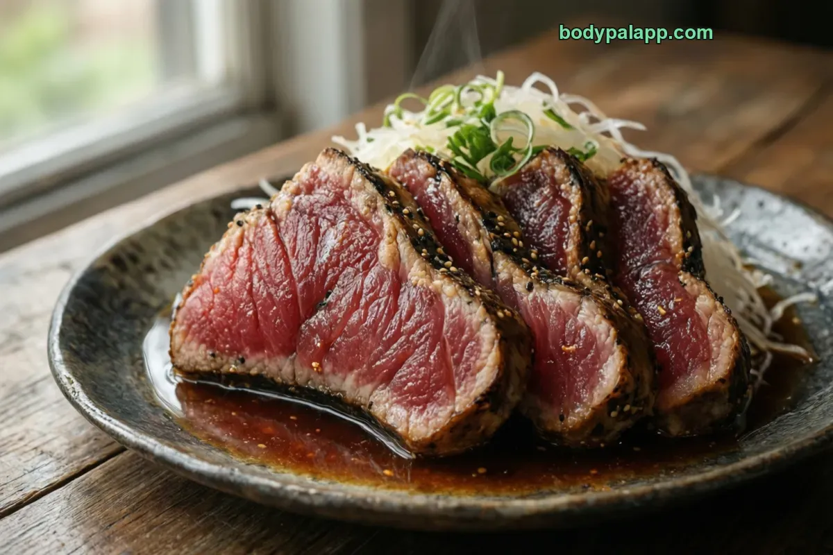 Tuna tataki, yellowfin, seared rare