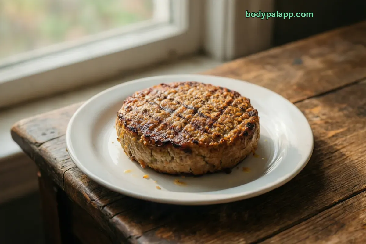 Turkey burger patty, ground turkey, cooked