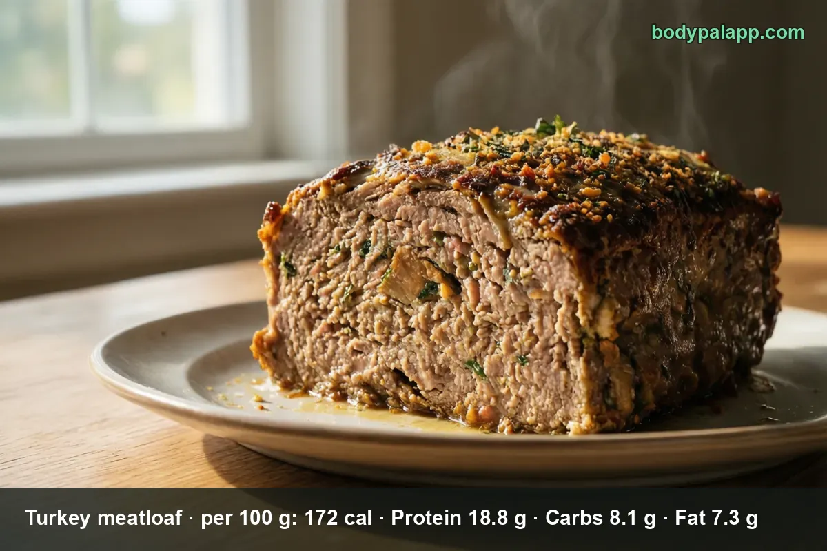 Turkey meatloaf with one end sliced off, steam rising and the moist interior showing.