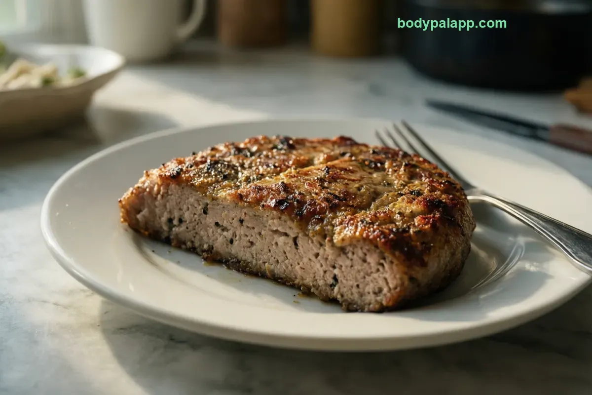 Turkey sausage patty, turkey and pork, cooked