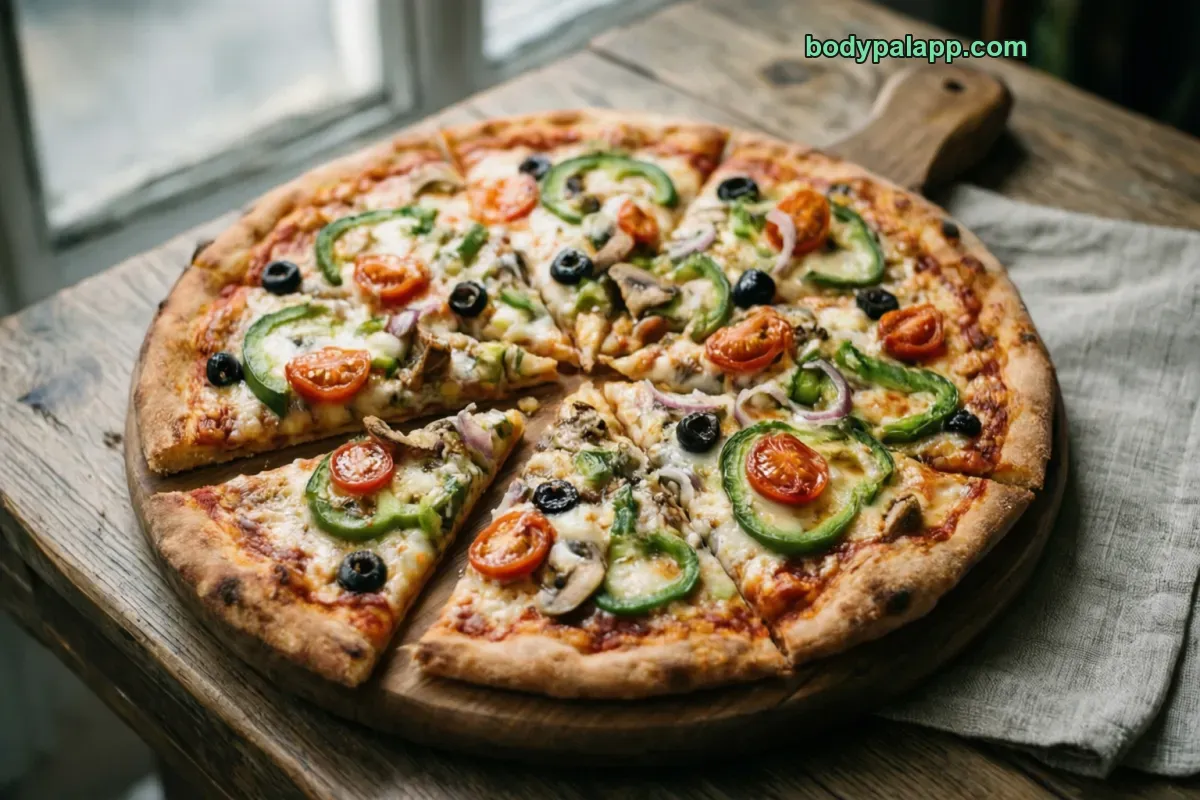 Veggie pizza, packaged, per label