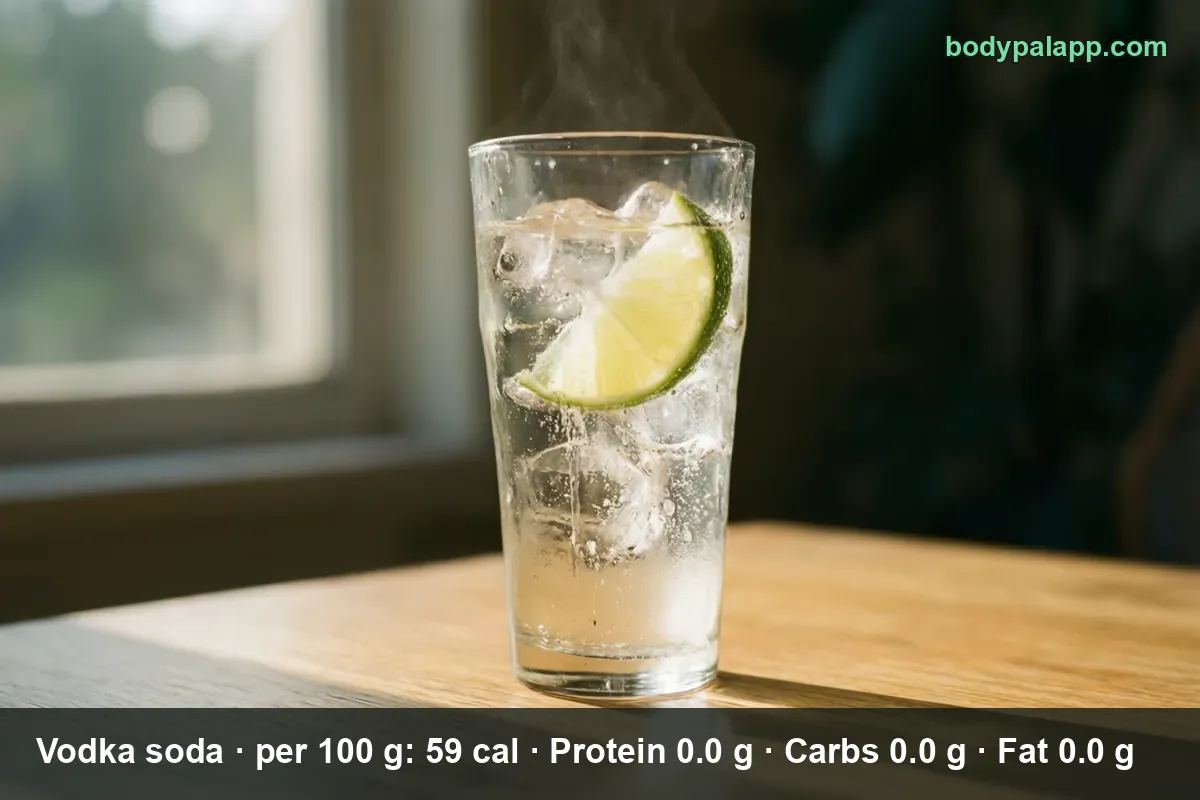 Vodka soda in a tall clear glass, unlabeled bottle beside it