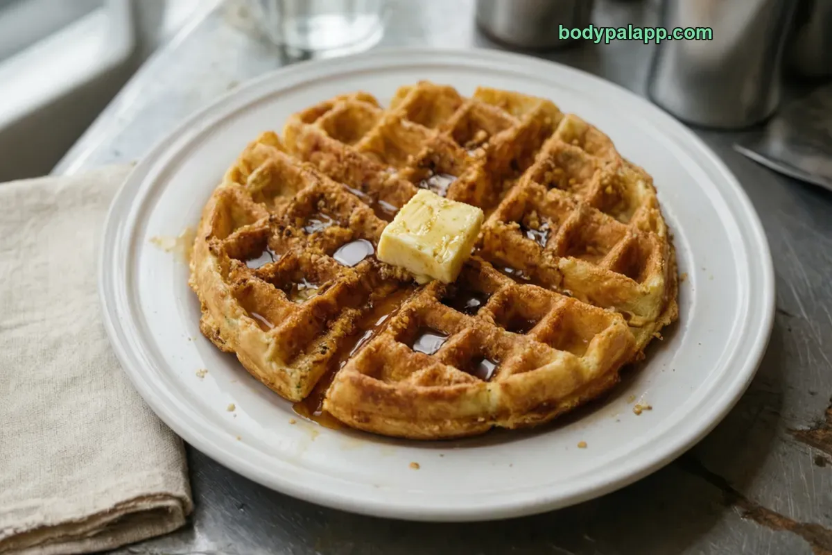 Waffle house waffle, plain, prepared from recipe