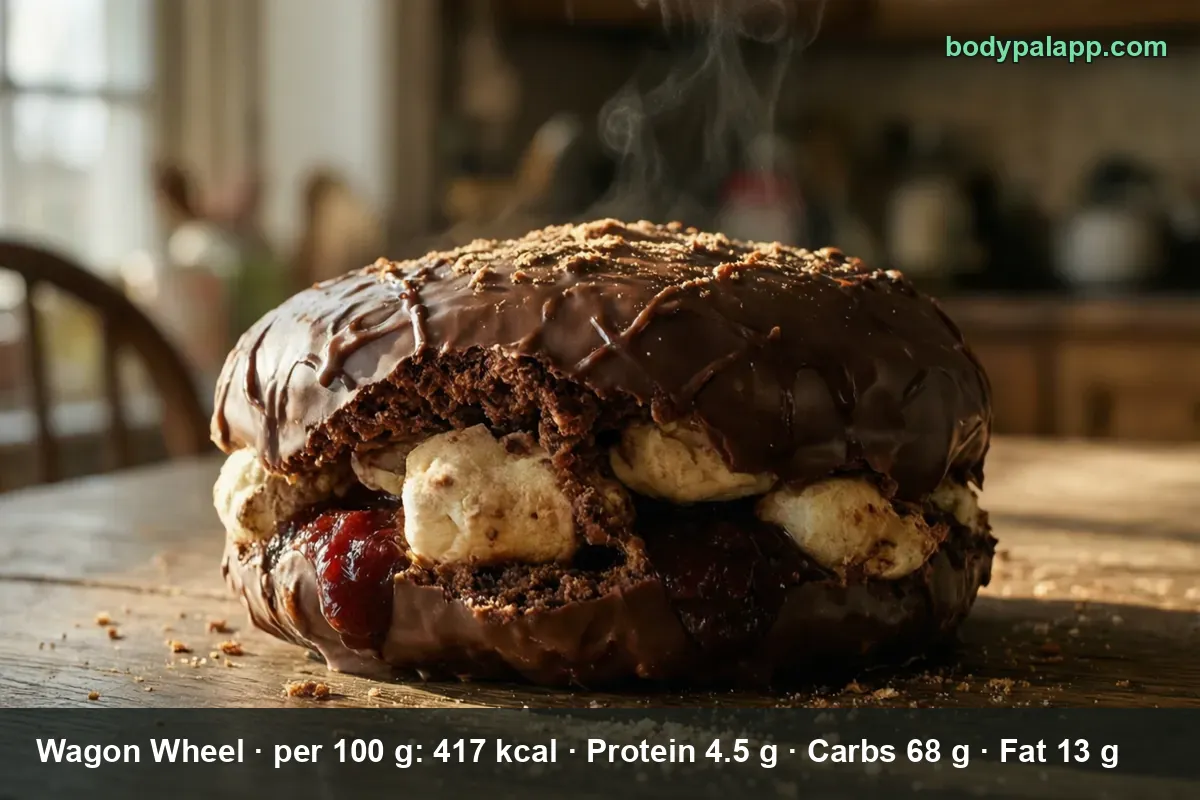 A Wagon Wheel biscuit broken open on a plate - 160 calories each