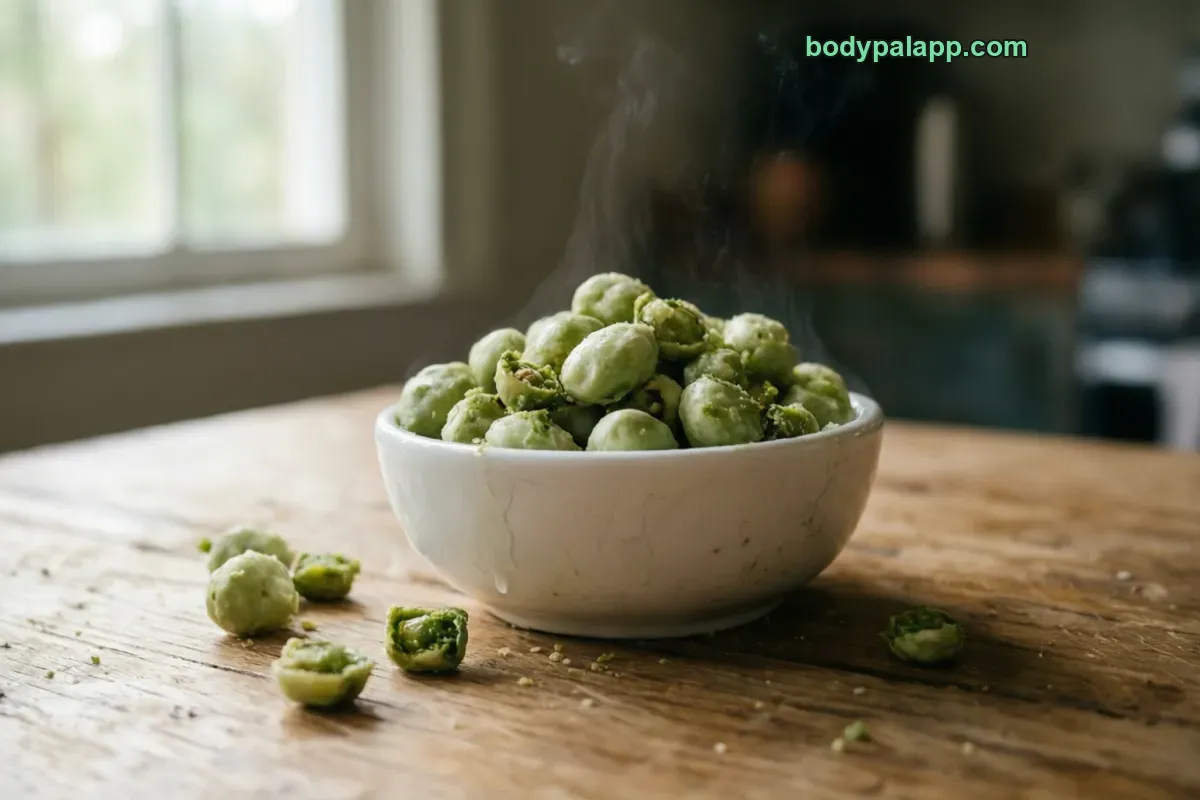 Wasabi peas, roasted, wasabi-flavored