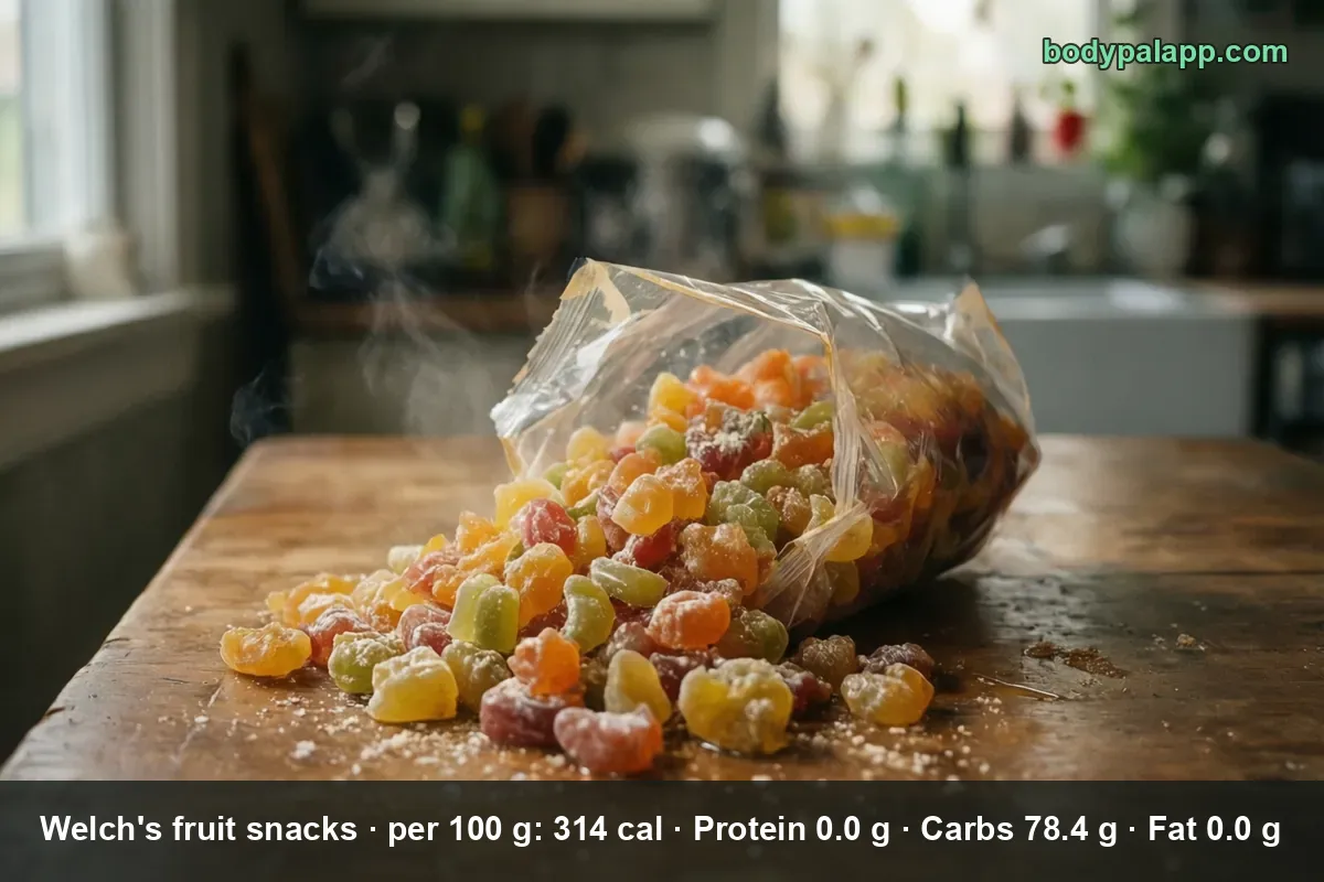 Clear plastic bag spilling sugar-coated fruit jelly snacks in yellow, orange, red and green