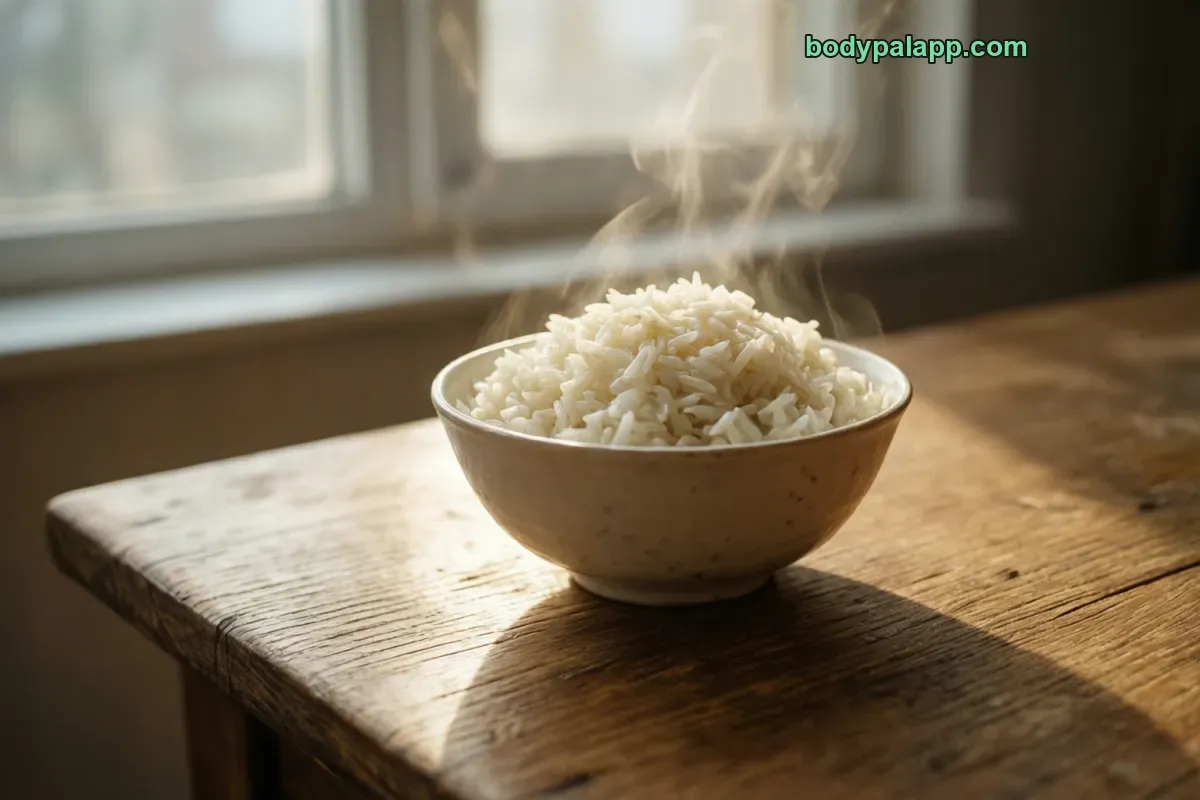 Cooked white rice, cooked, no added fat