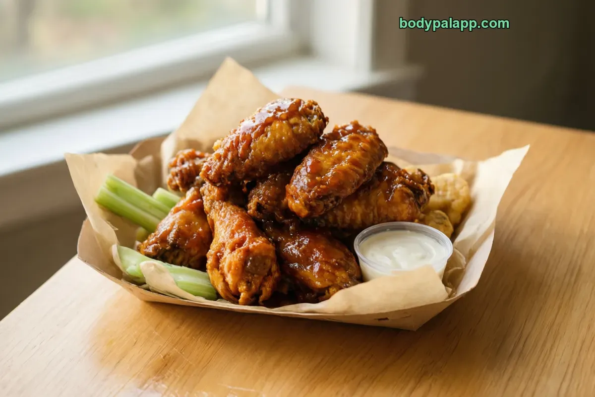 Wingstop wing, fried, coated, fast food