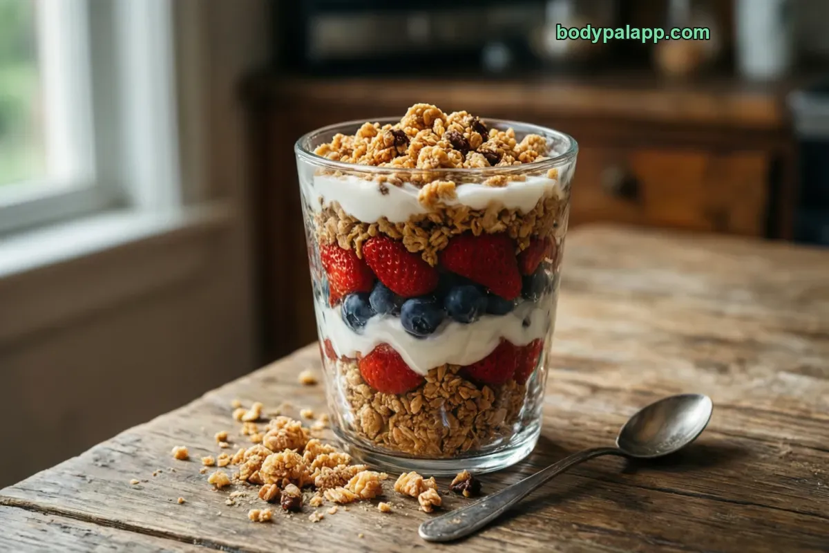 Yogurt parfait with granola, lowfat, fruit and granola
