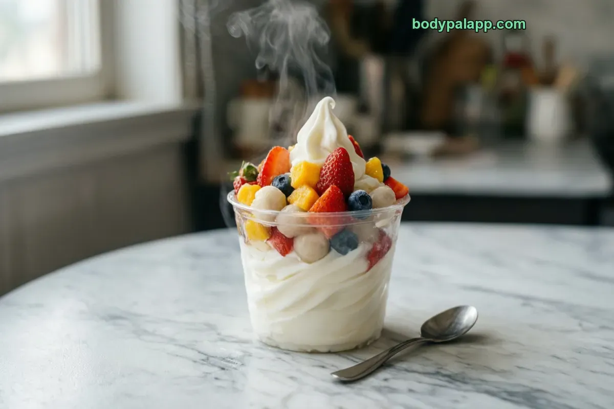 Pinkberry frozen yogurt, soft serve, vanilla